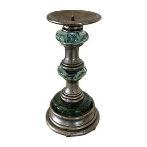 Vtg Art Glass Recycled Steel Brutalist Candlestick Candle Holder Palacek 9”
